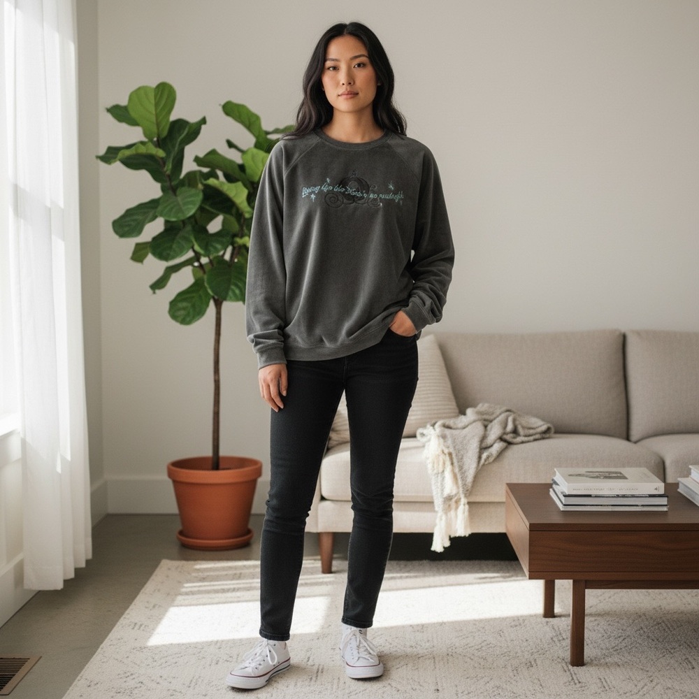 Disney‎ Brand Embroidered Cinderella Velour Sweatshirt Women’s M “No Midnight”